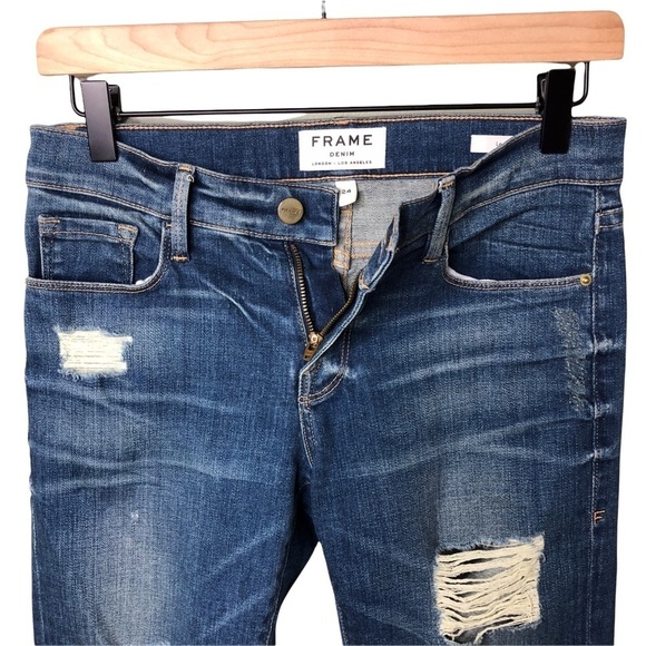 Frame Denim Le Garçon Skinny Low Rise Distressed Jeans Size 24 LG270 - Picture 5 of 10